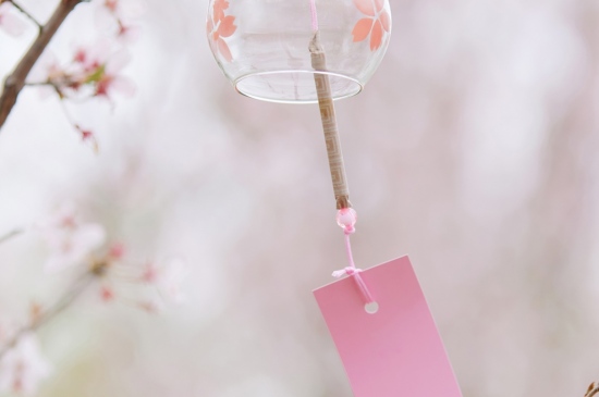 樱花树上的风铃唯美图片