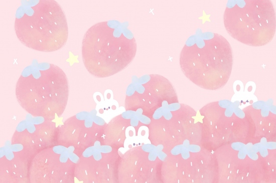甜甜草莓与可爱小兔壁纸