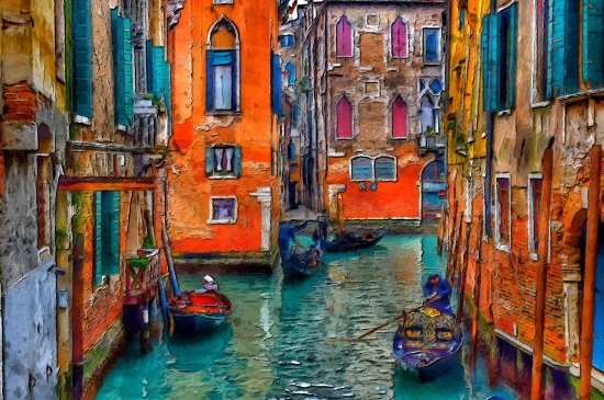 油画效果呈现的威尼斯水城图片