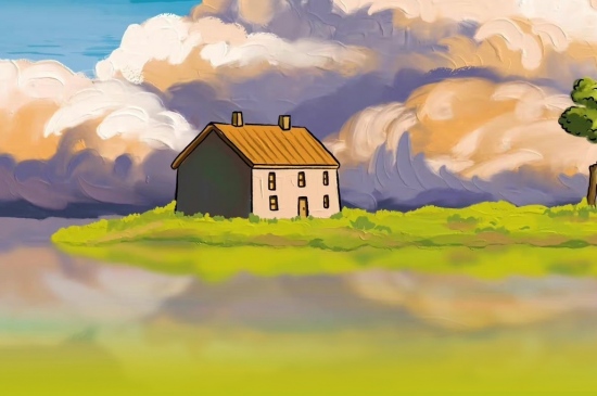孤独的小房子蜡笔画图片