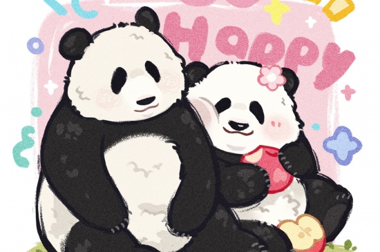 手绘可爱大熊猫iPad壁纸