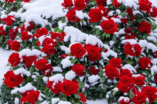 冰天雪地中的红玫瑰
