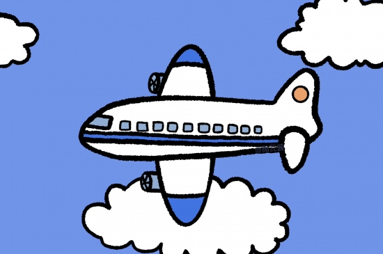 蜡笔画风蓝天和飞机iPad壁纸