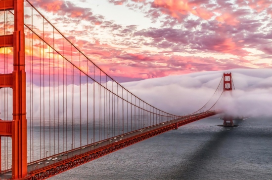 云雾弥漫的美国旧金山金门大桥图片