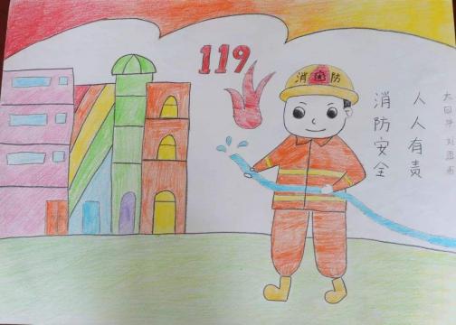 消防安全儿童蜡笔画