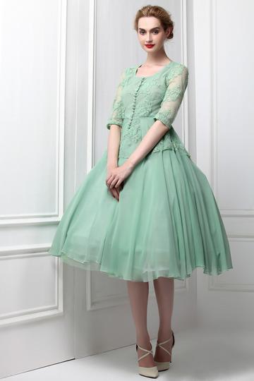 复古绿法式连衣裙