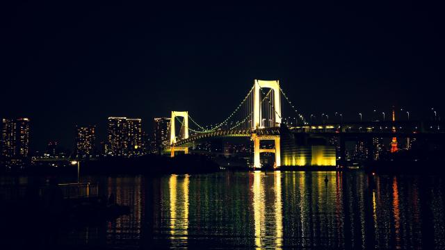 东京彩虹大桥的夜晚景色
