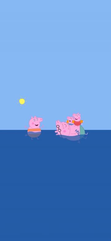 小猪佩奇一家的游泳插画