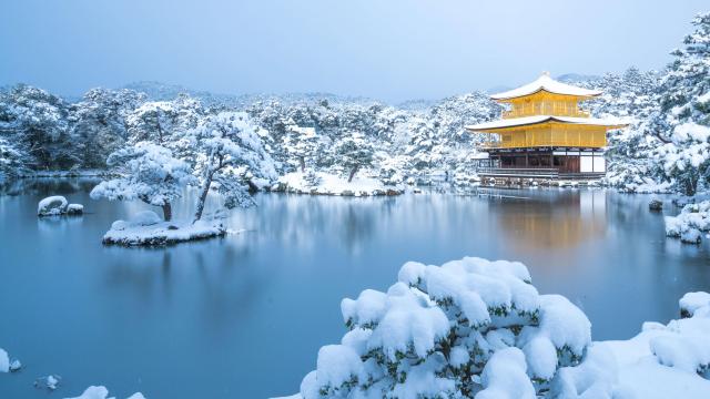 鹿苑寺的冬天绝美景色